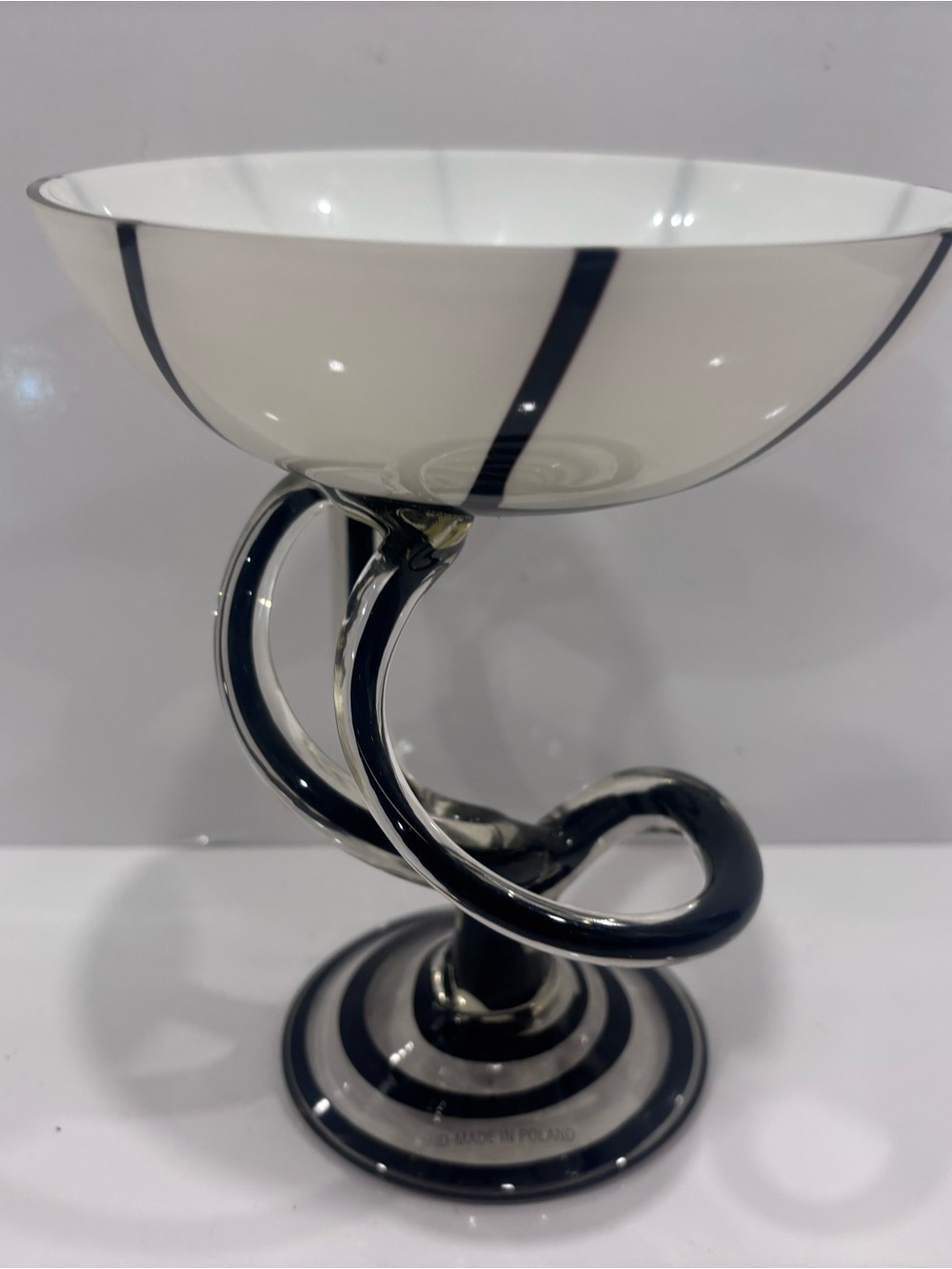 Vintage Mid-Century Jozefina Krosno Octopus Glass Pedestal Bowl. Made in Poland.